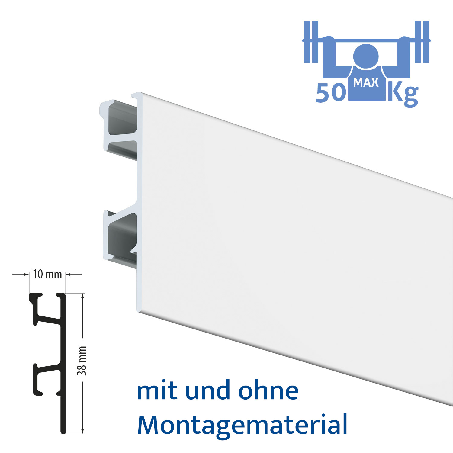 Clickrail Pro Schienen Solo weiss Galerieschiene Schwerlast Profil weiß