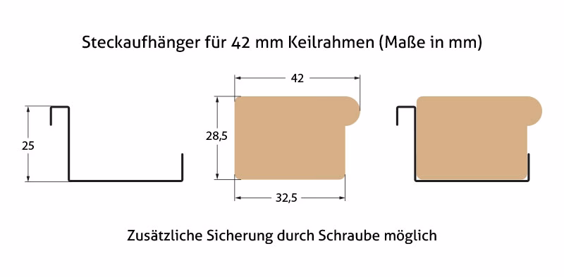 Steckaufhaenger für 42 mm Keilrahmen Maße
