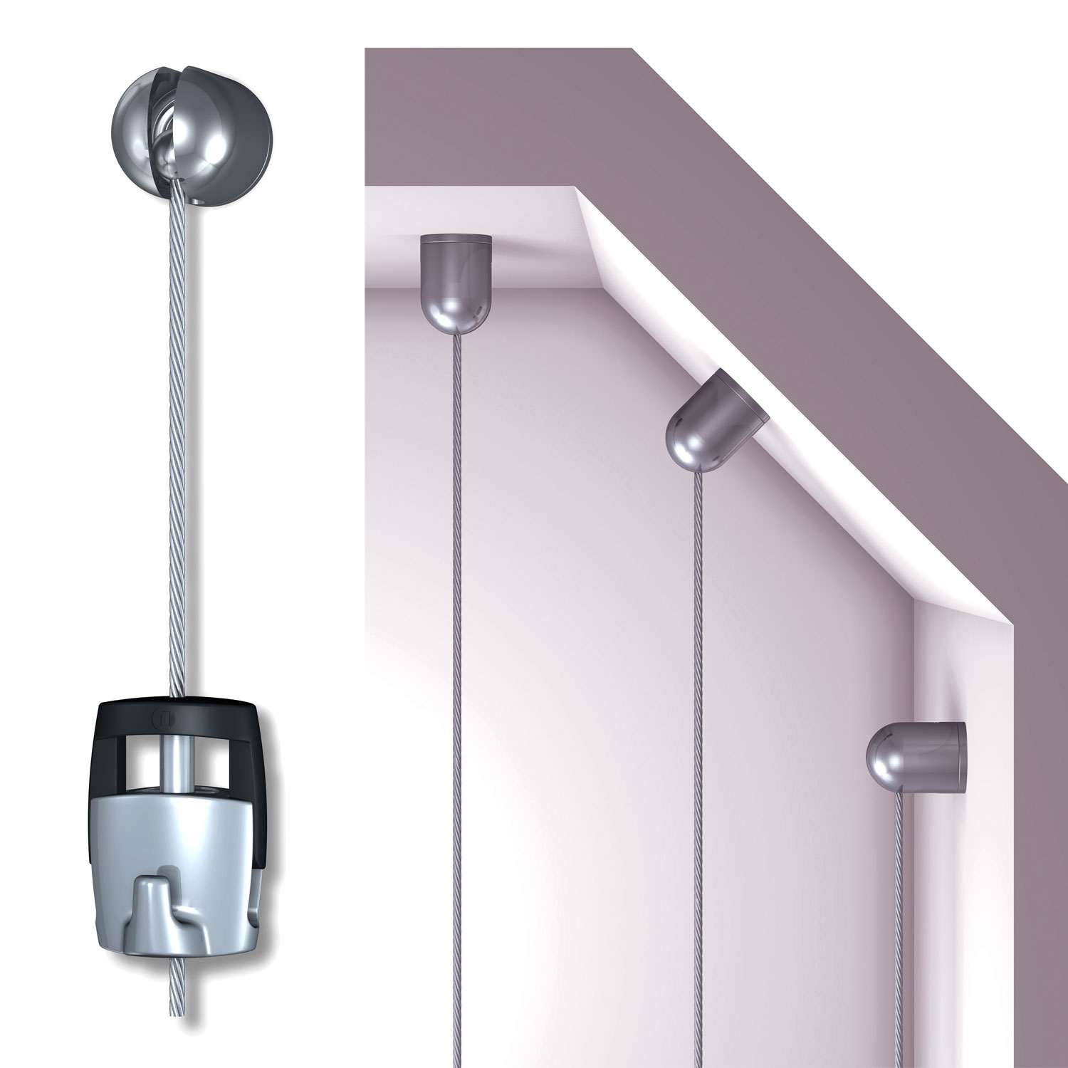 Displayseil aus Stahl mit Bilderhaken Display Seil für Bilder mit Einzelaufhängung zur Deckenmontage oder Wandmontage