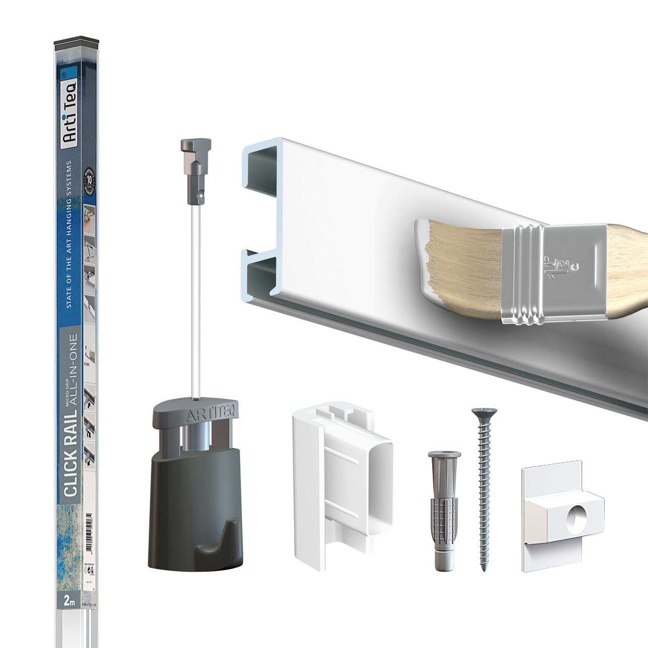 Artiteq Bilderschienen Blisterpack 9 7130 Artiteq All in One Kit 2 Meter Click Rail Micro Grip weiß primer