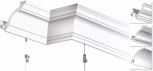Deco Rail Stuckleiste mit integrierter Bilderschiene Deco Rail Stuckleiste mit integrierter Bilderschiene