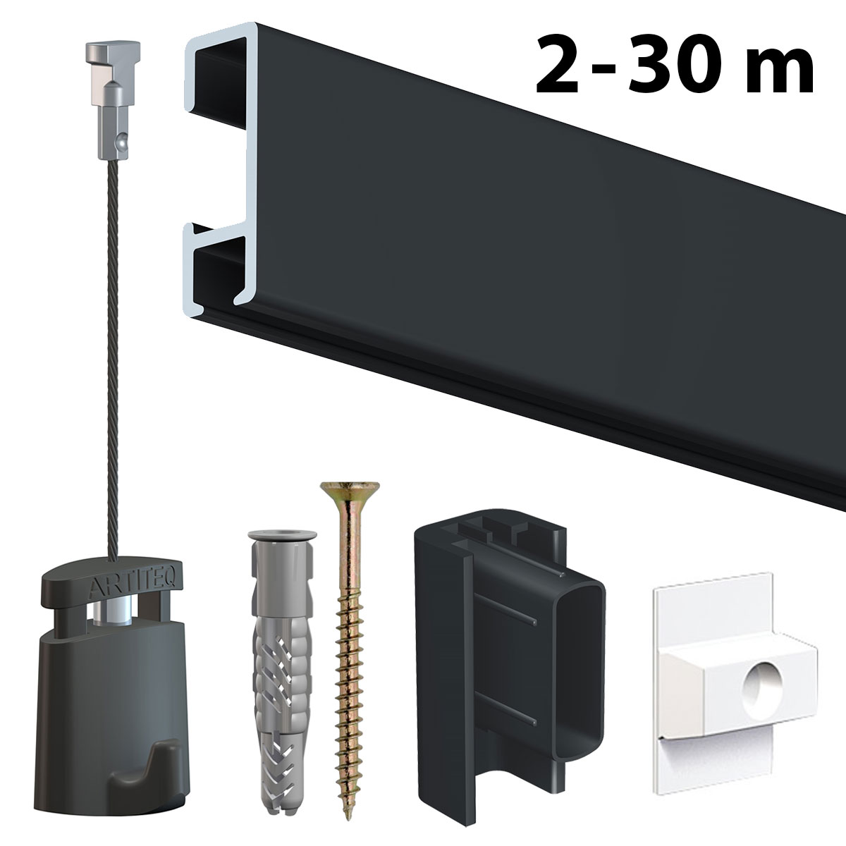Bilderschiene Galerieschiene Schwarz Bilderschienen Set in Schwarz seidenmatt